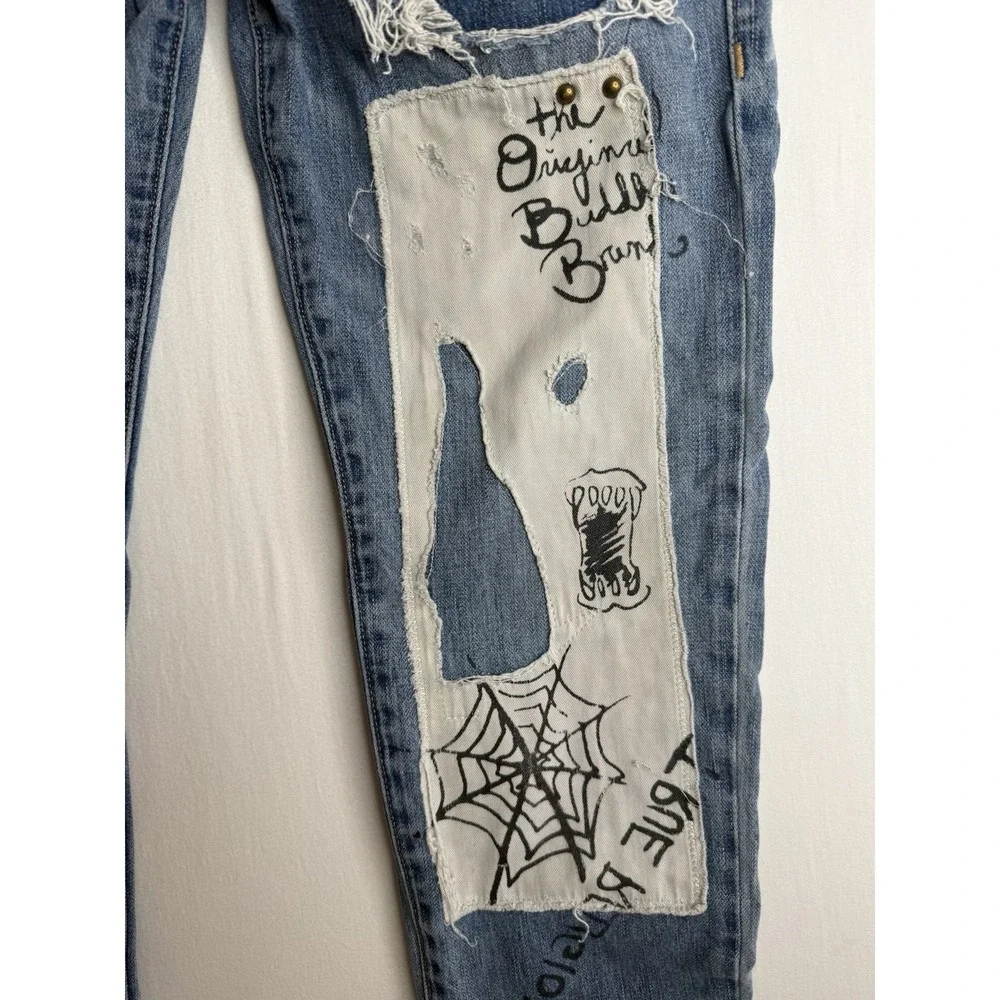 Distressed Street Artist TRUE RELIGION ROCCO Patchwork Relaxed SKINNY Jeans Sz30